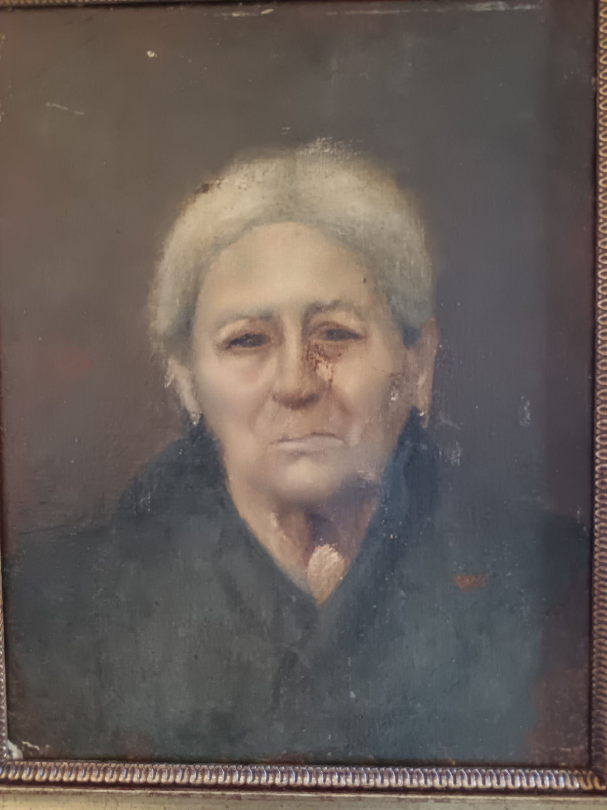 Dipinto Antico Olio su Tela Fine 800 - Ritratto Donna Anziana - Scuola Napoletana