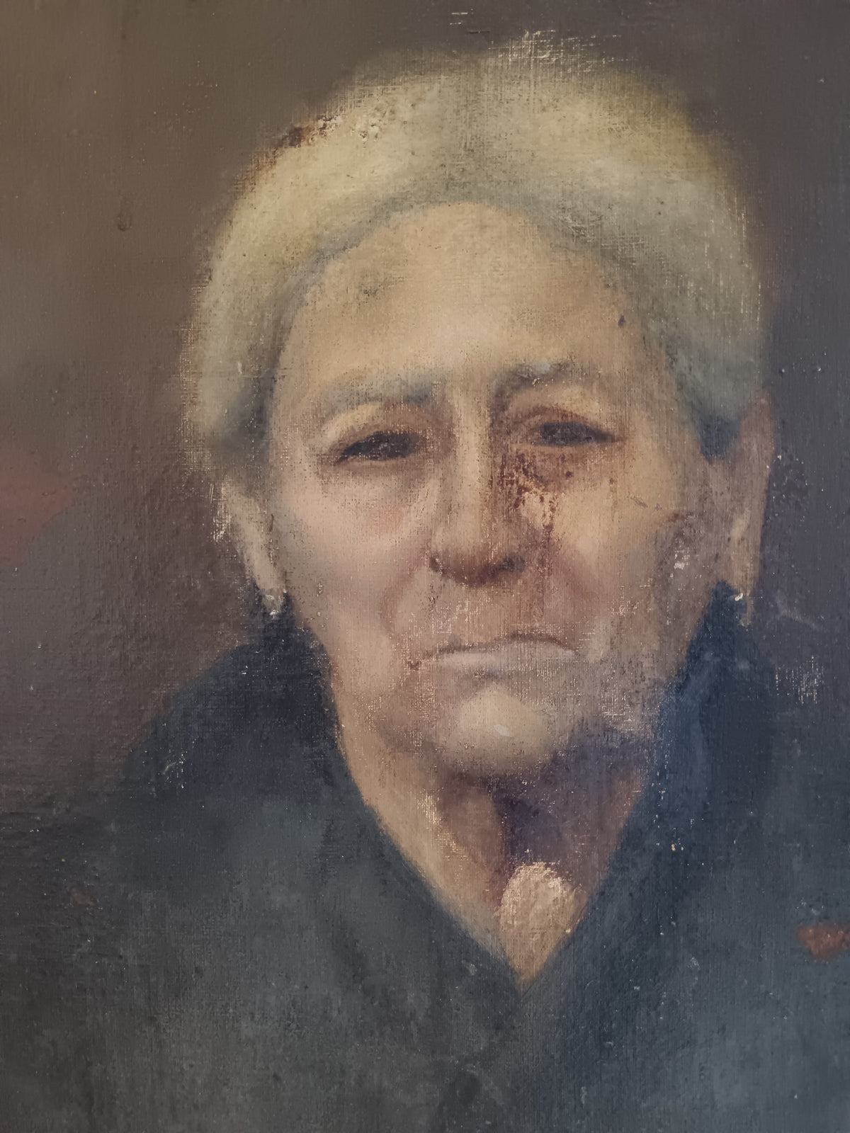 Dipinto Antico Olio su Tela Fine 800 - Ritratto Donna Anziana - Scuola Napoletana
