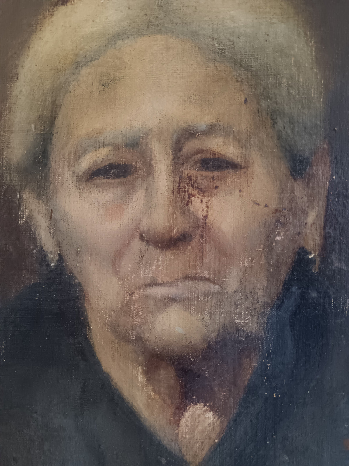 Dipinto Antico Olio su Tela Fine 800 - Ritratto Donna Anziana - Scuola Napoletana