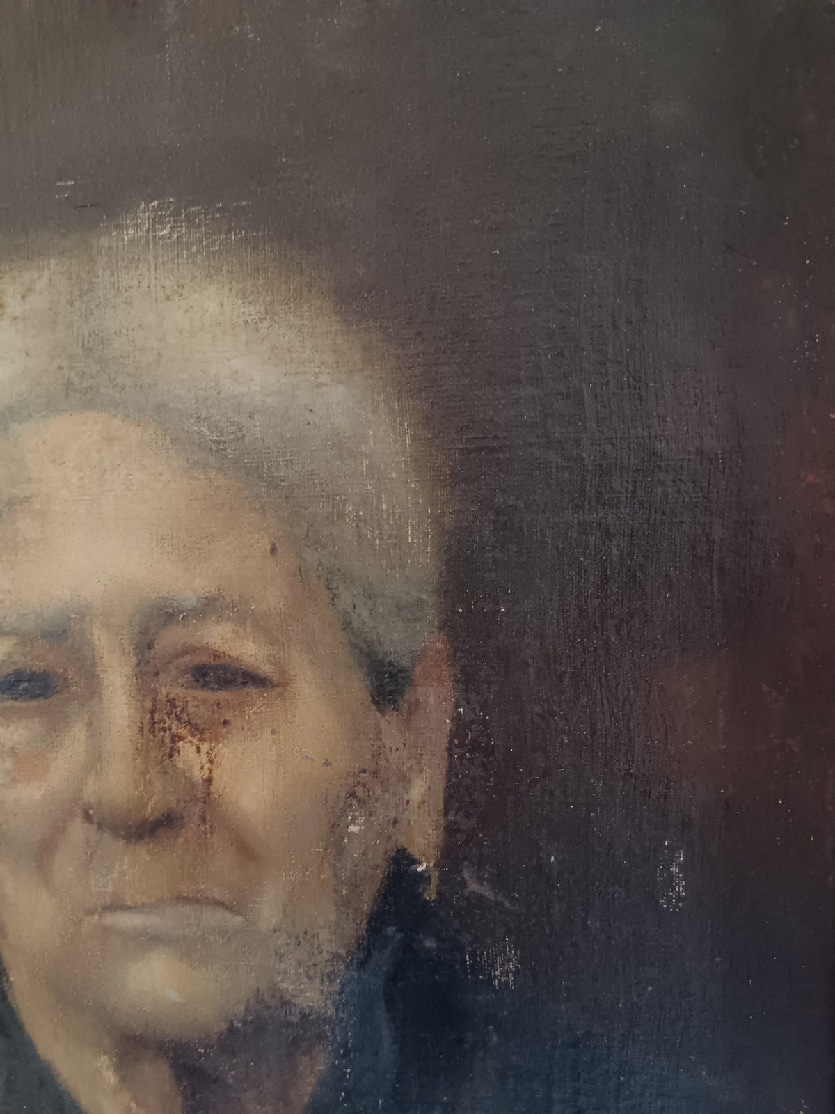 Dipinto Antico Olio su Tela Fine 800 - Ritratto Donna Anziana - Scuola Napoletana