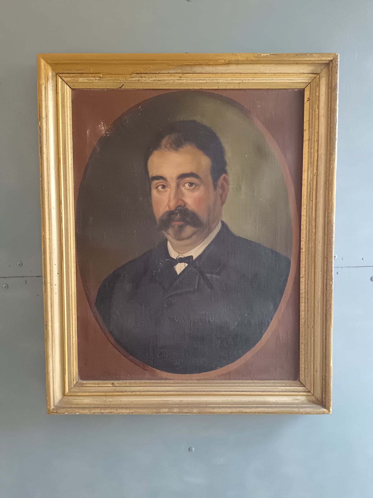 Dipinto Antico Olio su Tela 1884 Giuseppe Di Giuseppe Ritratto con Cornice