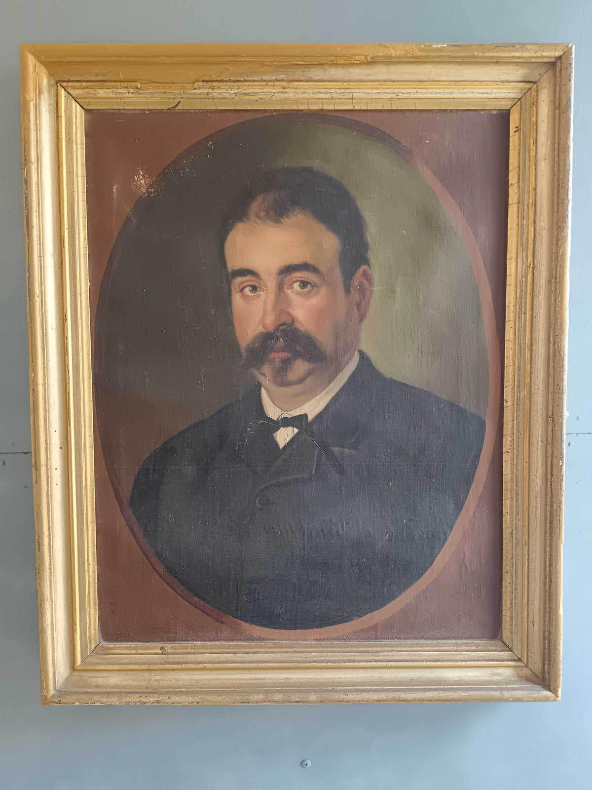 Dipinto Antico Olio su Tela 1884 Giuseppe Di Giuseppe Ritratto con Cornice