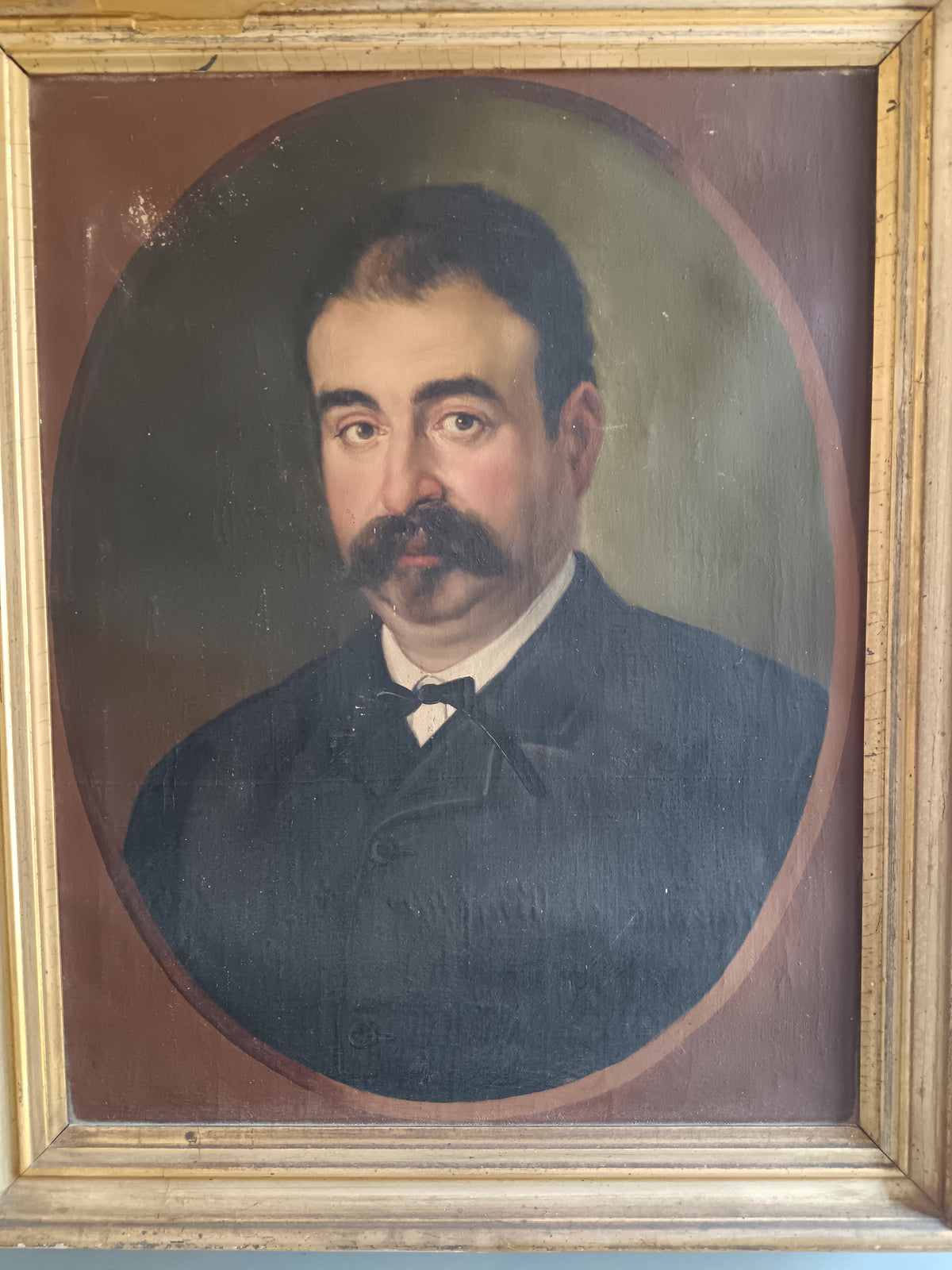 Dipinto Antico Olio su Tela 1884 Giuseppe Di Giuseppe Ritratto con Cornice