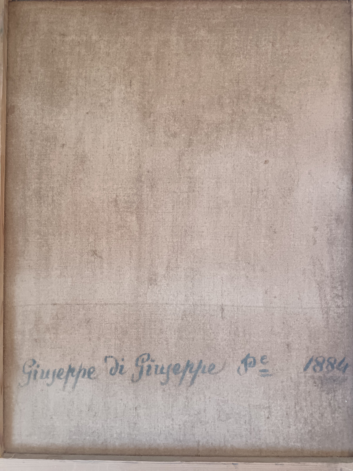 Dipinto Antico Olio su Tela 1884 Giuseppe Di Giuseppe Ritratto con Cornice