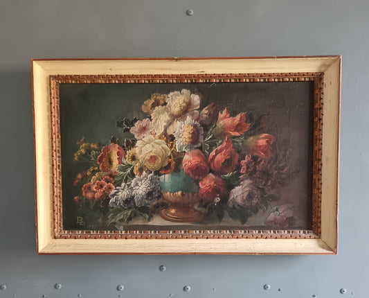 Natura Morta con Fiori B.D. 1930 – Olio su Tela – Bouquet Floreale Vintage – Firmato
