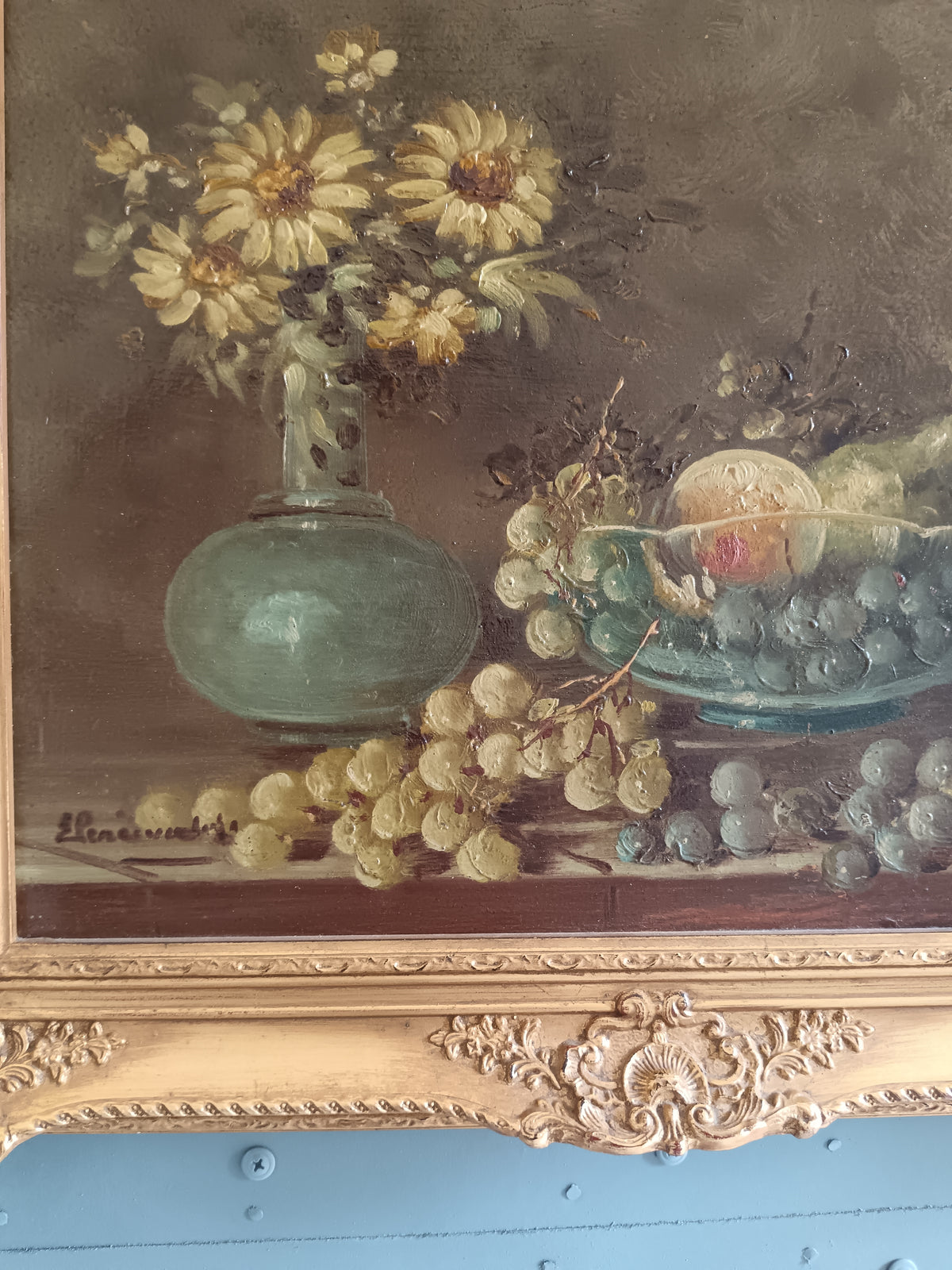 Dipinto Olio su Tavola ETTORE PERCIVALDI Natura Morta Cornice Dorata Barocca