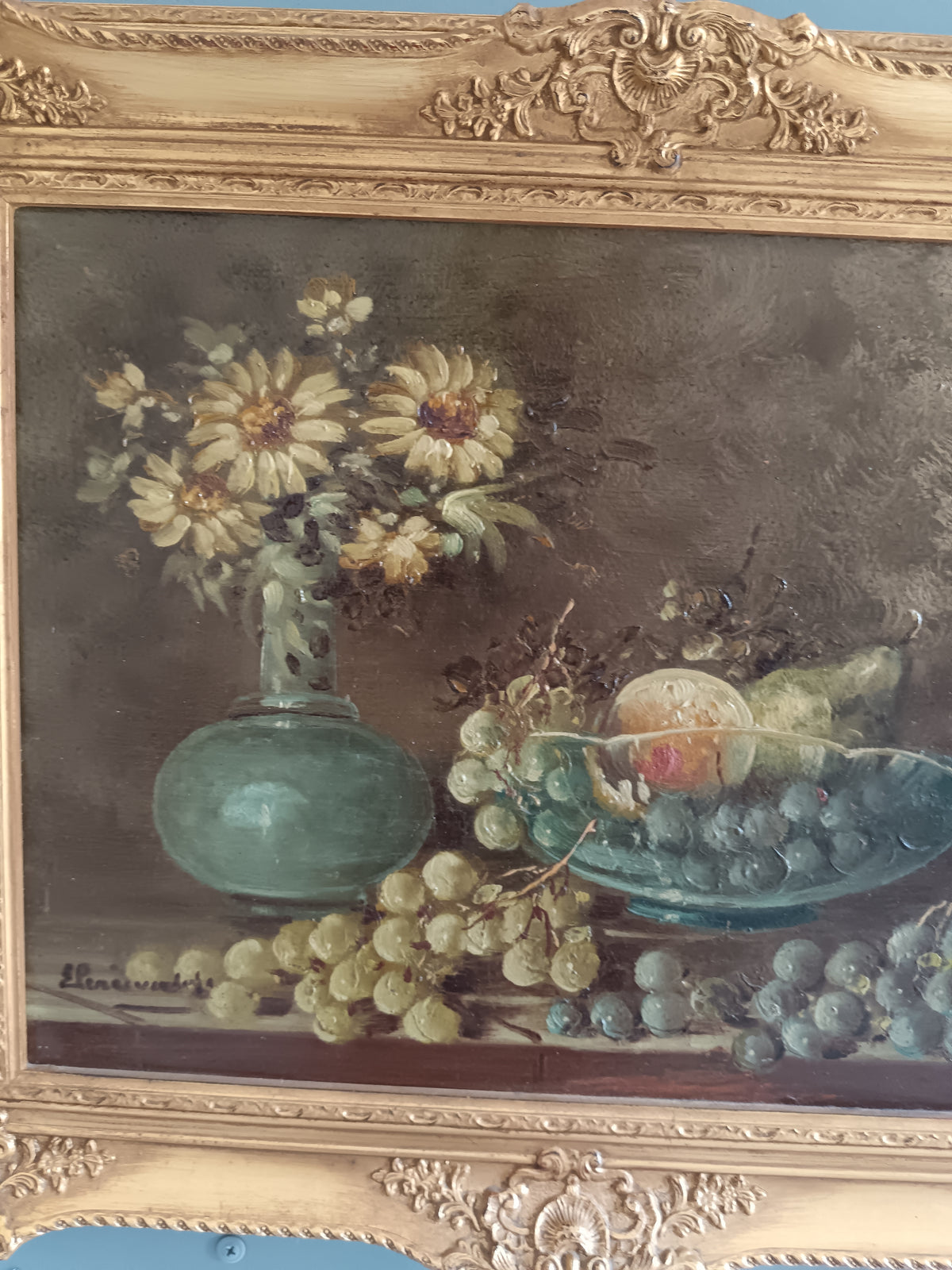 Dipinto Olio su Tavola ETTORE PERCIVALDI Natura Morta Cornice Dorata Barocca