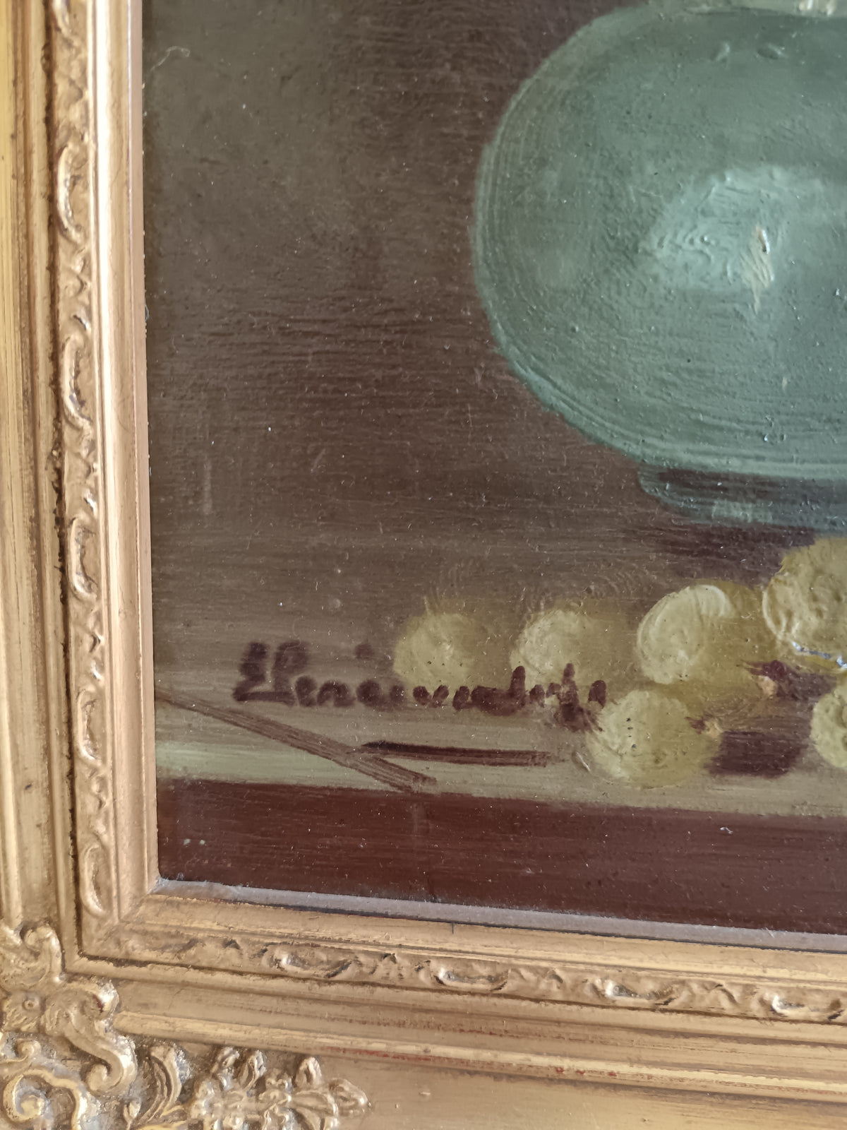 Dipinto Olio su Tavola ETTORE PERCIVALDI Natura Morta Cornice Dorata Barocca