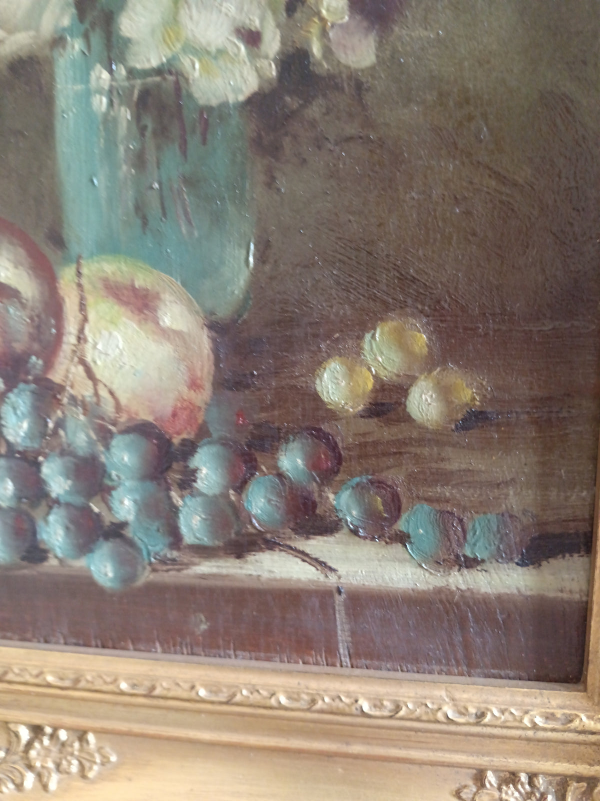 Dipinto Olio su Tavola ETTORE PERCIVALDI Natura Morta Fiori Frutta Cornice Oro