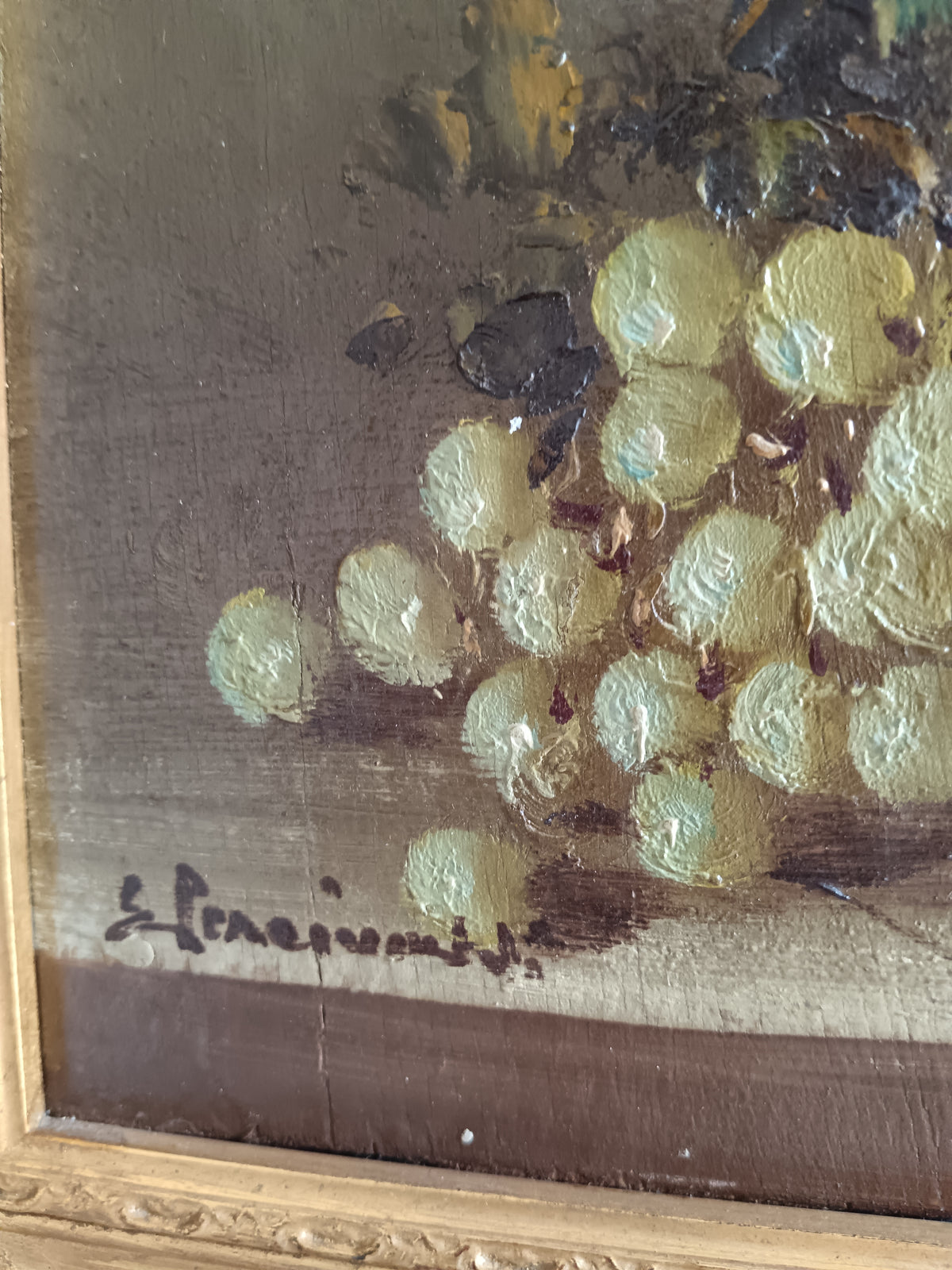 Dipinto Olio su Tavola ETTORE PERCIVALDI Natura Morta Fiori Frutta Cornice Oro