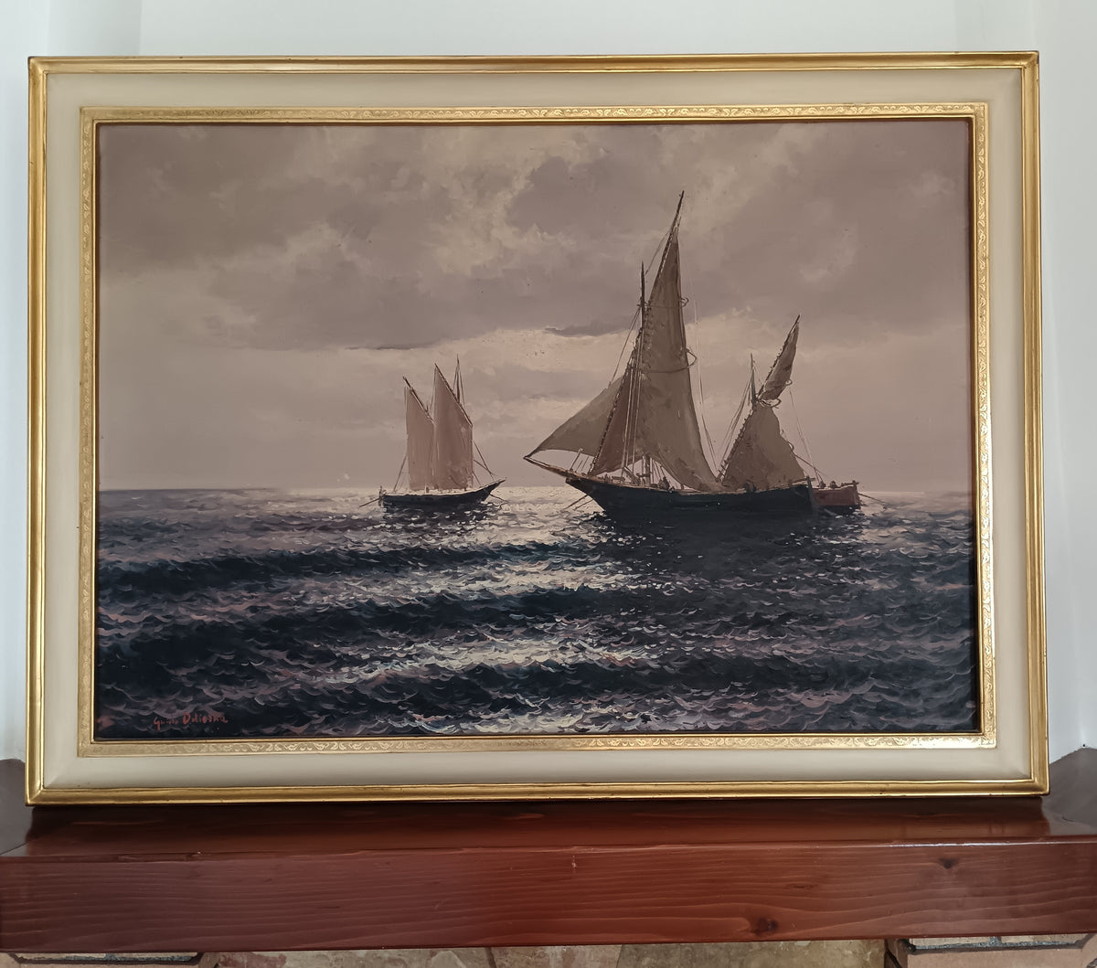 Guido Odierna (1913-1991) – Marina con Barche a Vela, Olio su Tela 70x100 cm, Firmato