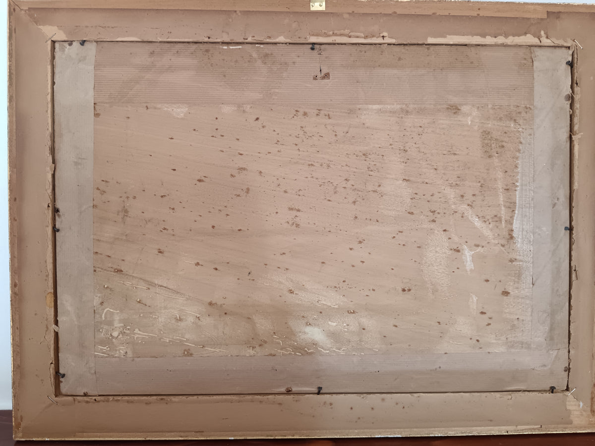 Dipinto Olio su Tavola Golfo di Napoli Vesuvio Franco Ruggiero Cornice Oro
