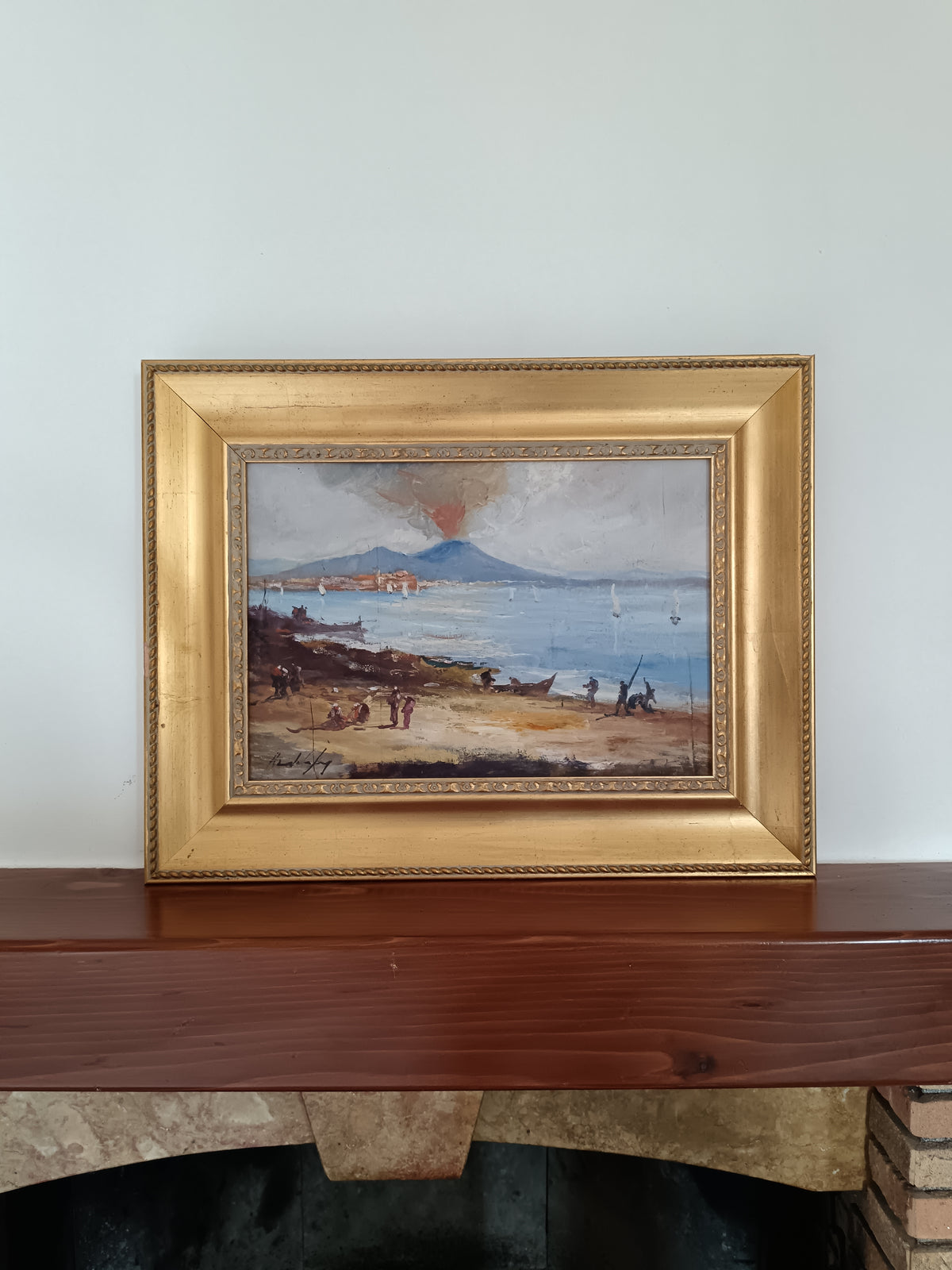 Dipinto Olio su Tavola Riccardo Capone Vesuvio Golfo di Napoli Epoca  '900