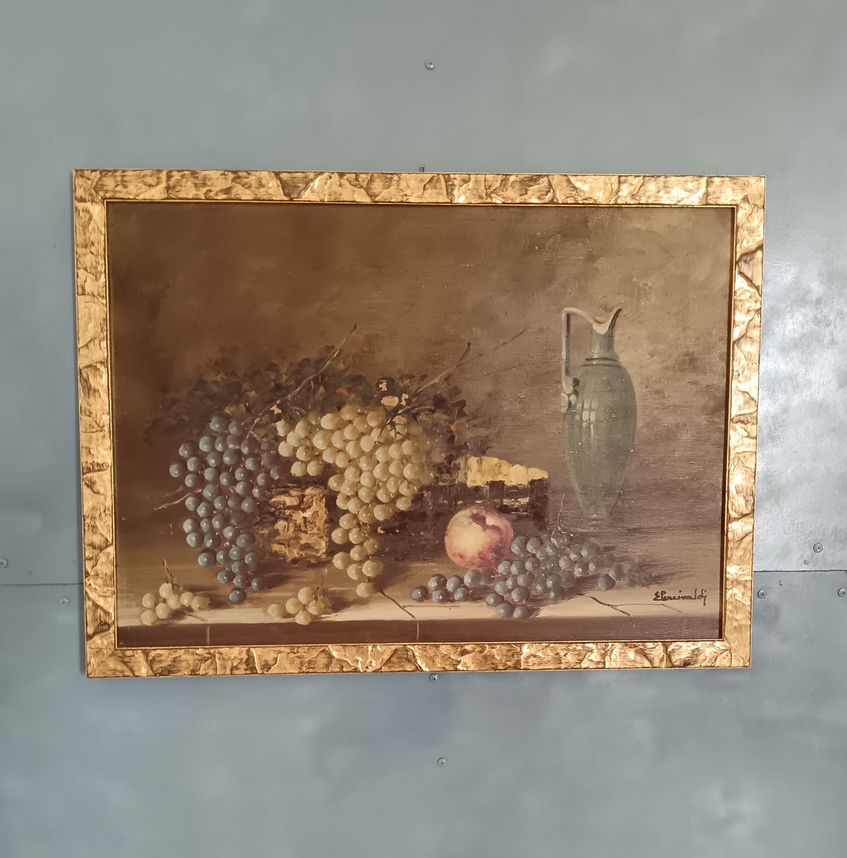Dipinto Olio su Tavola Natura Morta Ettore Percivaldi Quadro con Cornice Oro