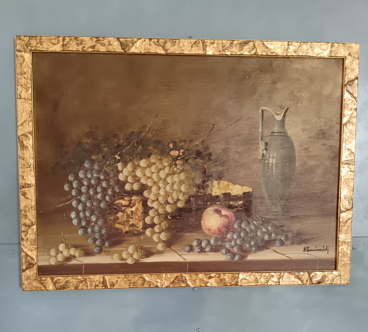 Dipinto Olio su Tavola Natura Morta Ettore Percivaldi Quadro con Cornice Oro