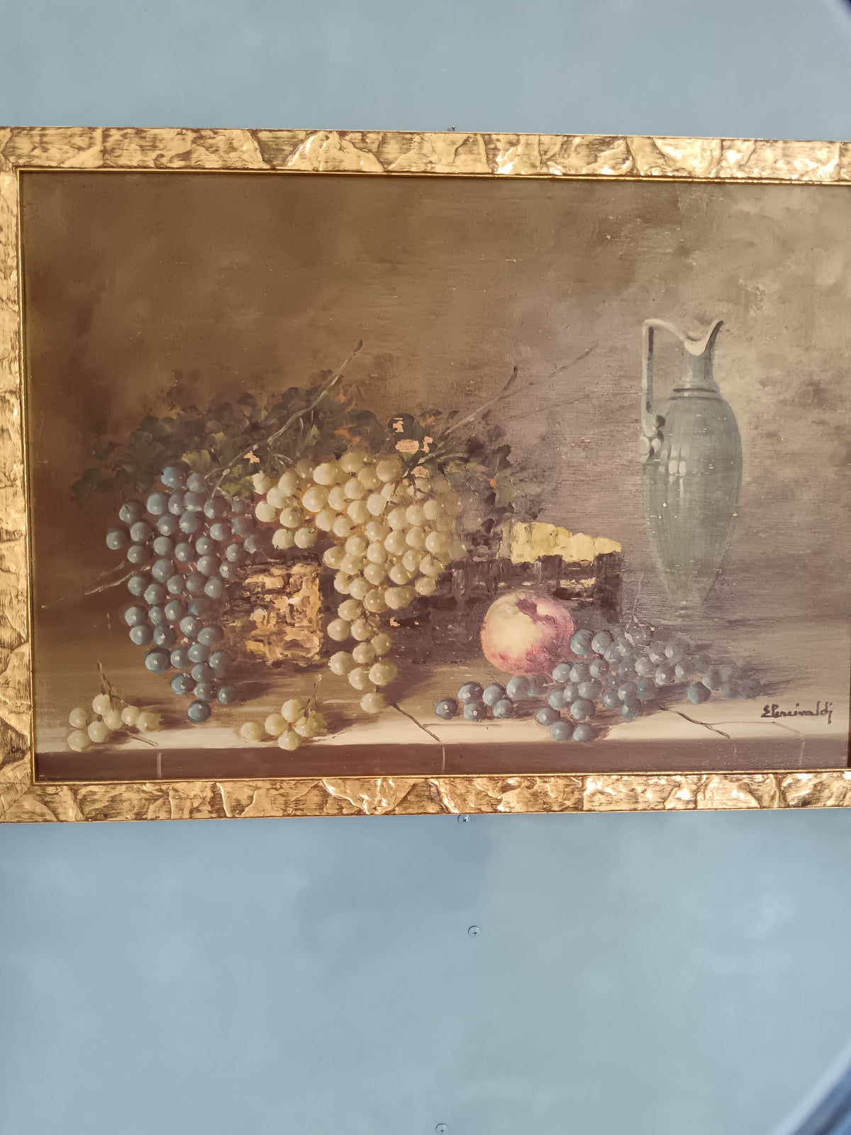 Dipinto Olio su Tavola Natura Morta Ettore Percivaldi Quadro con Cornice Oro