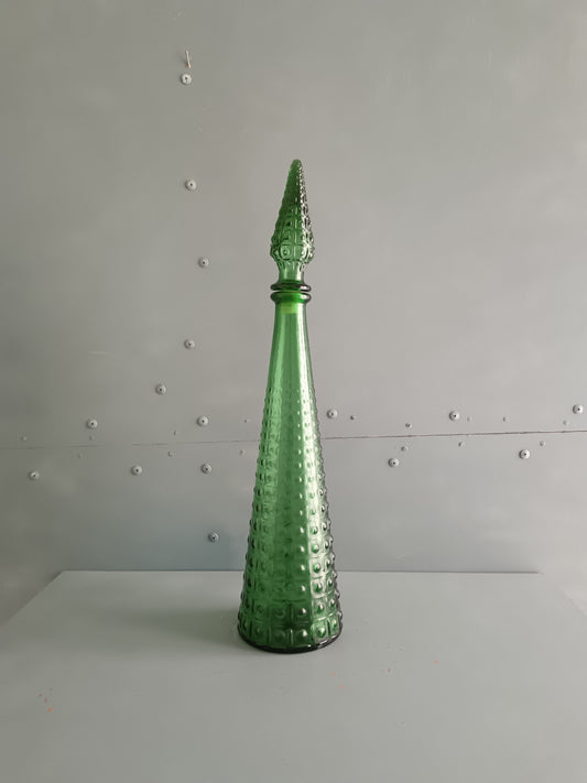 Bottiglia Genie Vetro Empoli Vintage Anni 60 70 Verde Decanter 46 cm Italy