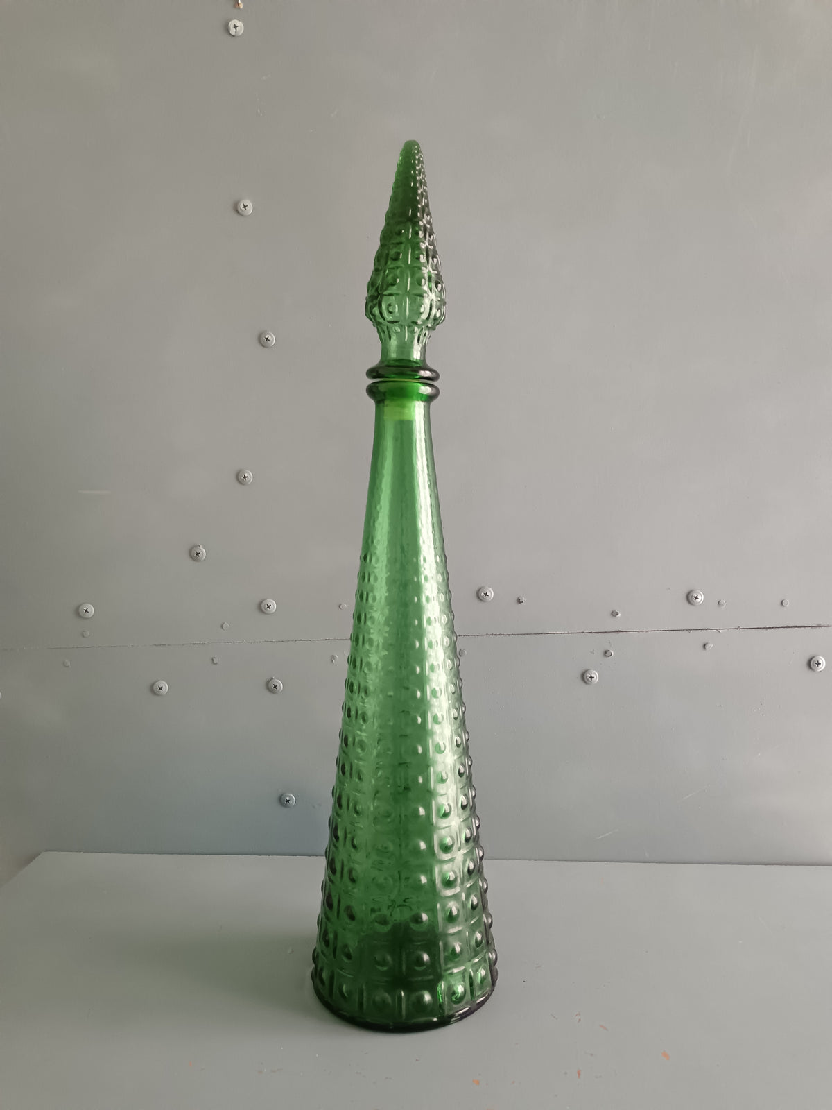 Bottiglia Genie Vetro Empoli Vintage Anni 60 70 Verde Decanter 46 cm Italy