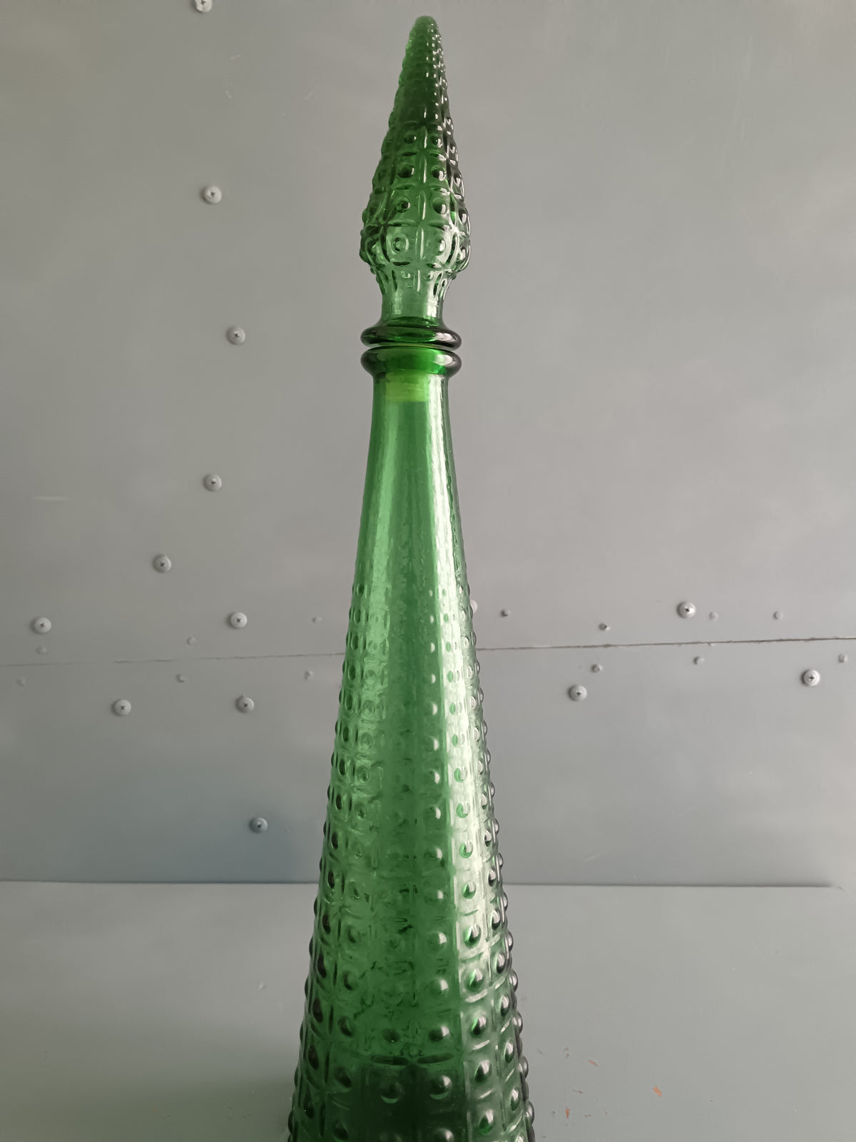 Bottiglia Genie Vetro Empoli Vintage Anni 60 70 Verde Decanter 46 cm Italy