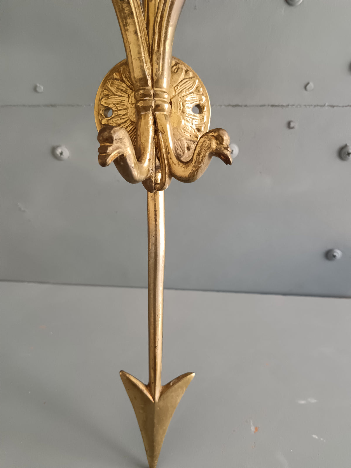 Coppia Applique Stile Impero Bronzo Dorato 47cm Freccia Cigno Pair Empire Sconces