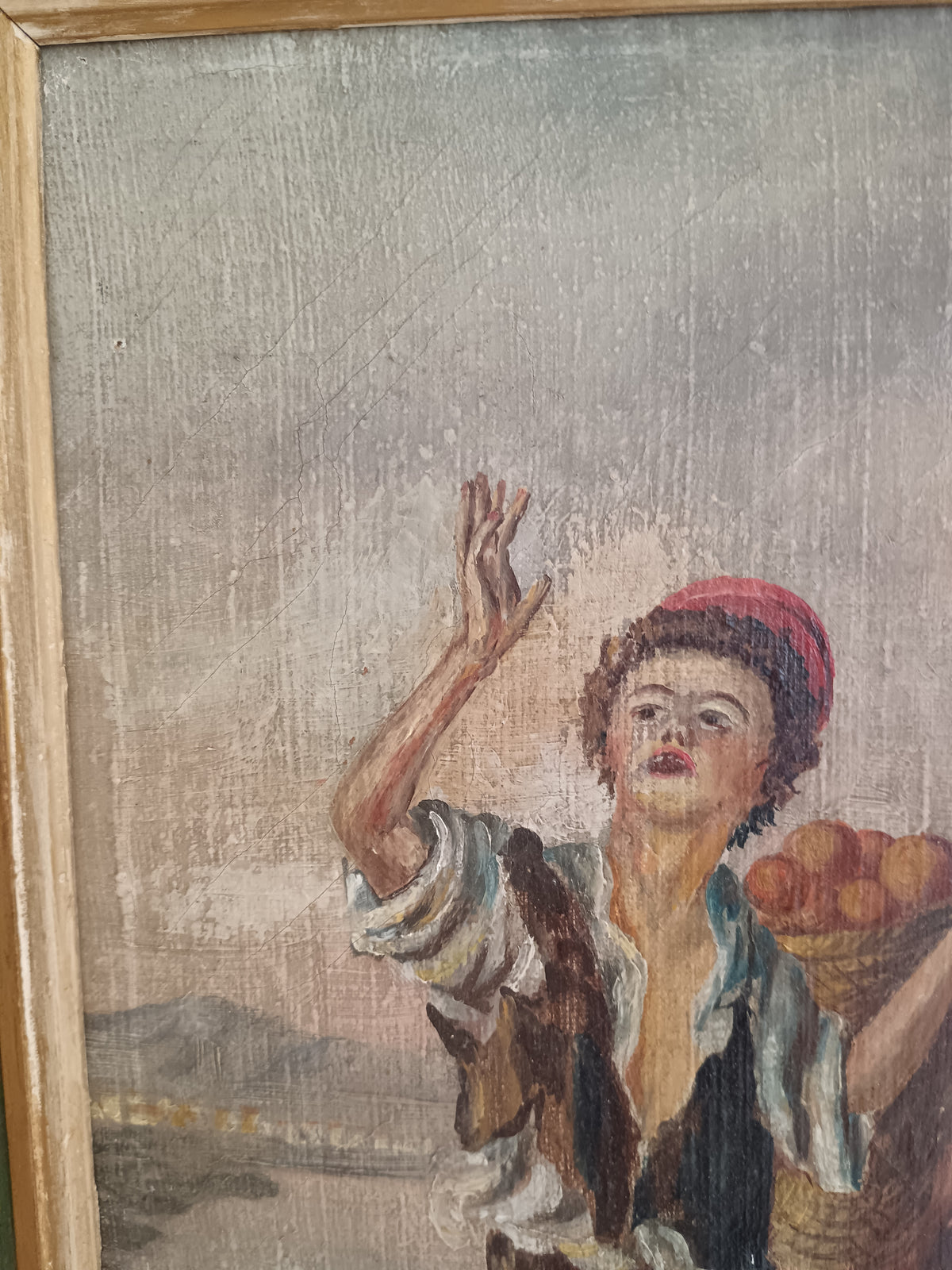 Dipinto Olio su Tela Asinello Fanciullo L. Descrovi 1958 Vesuvio Quadro Vintage