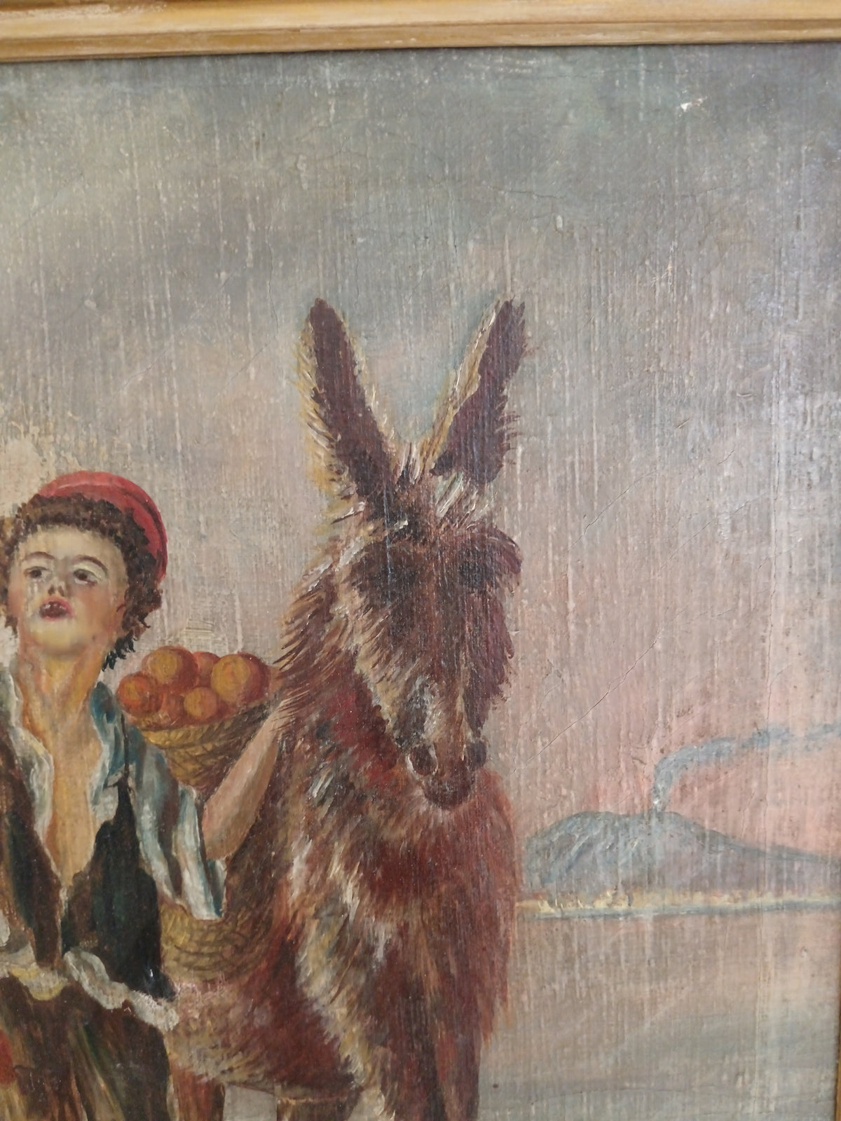 Dipinto Olio su Tela Asinello Fanciullo L. Descrovi 1958 Vesuvio Quadro Vintage