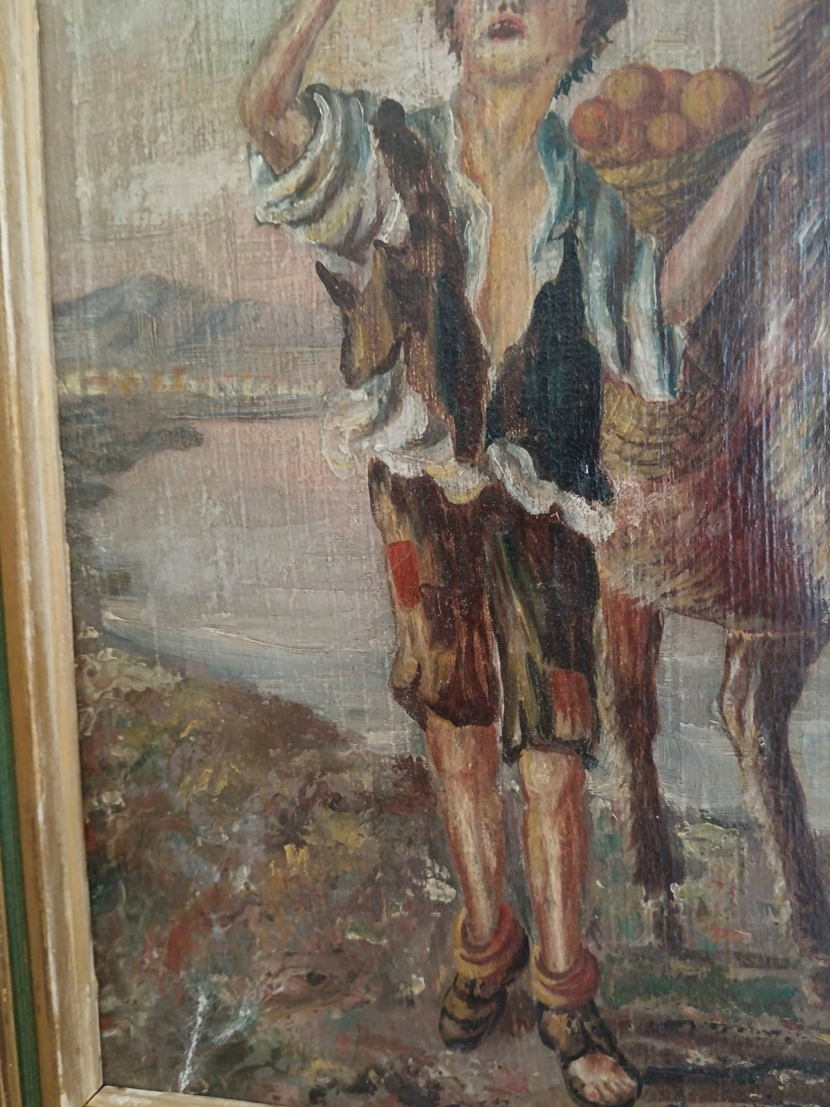 Dipinto Olio su Tela Asinello Fanciullo L. Descrovi 1958 Vesuvio Quadro Vintage