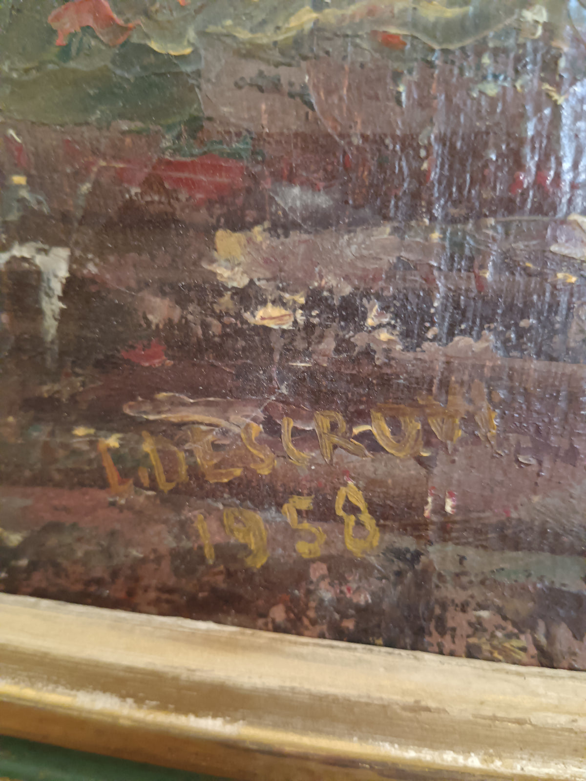 Dipinto Olio su Tela Asinello Fanciullo L. Descrovi 1958 Vesuvio Quadro Vintage