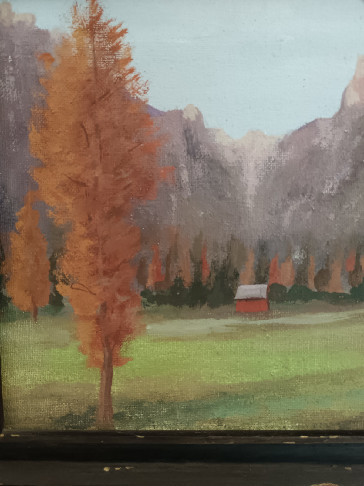 Dipinto olio su tela paesaggio autunnale montagna