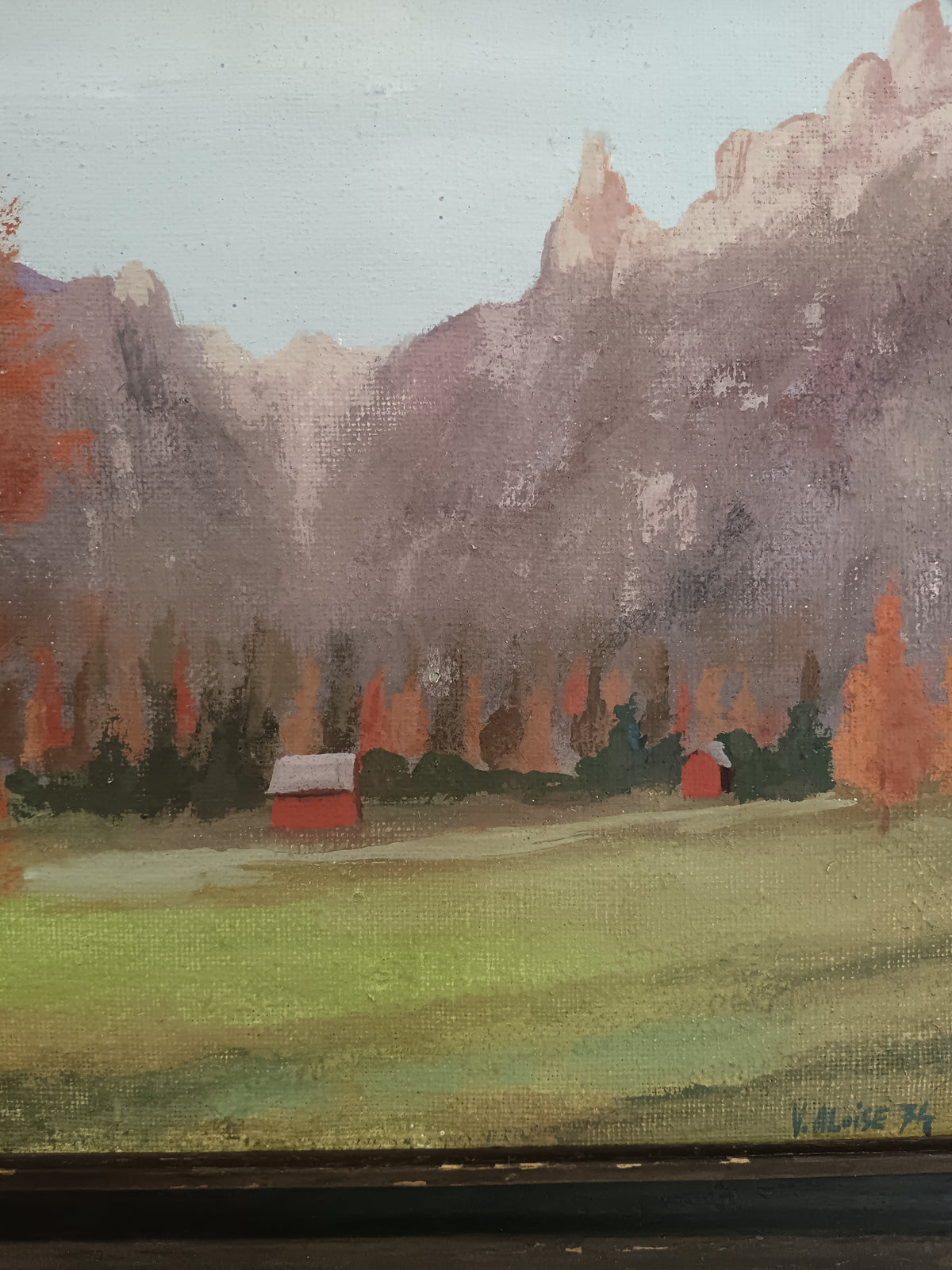 Dipinto olio su tela paesaggio autunnale montagna