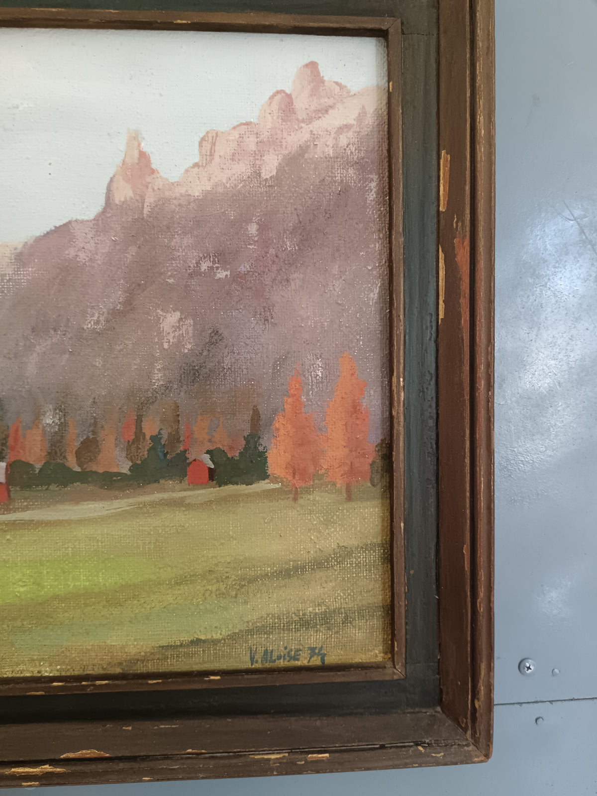Dipinto olio su tela paesaggio autunnale montagna