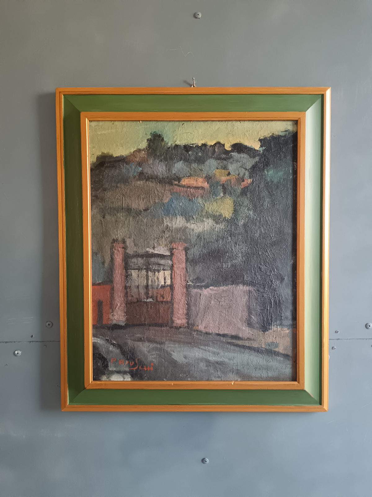 Dipinto Olio su Tavola PARIGI BRUSCHI Paesaggio Toscano con Cornice Novecento