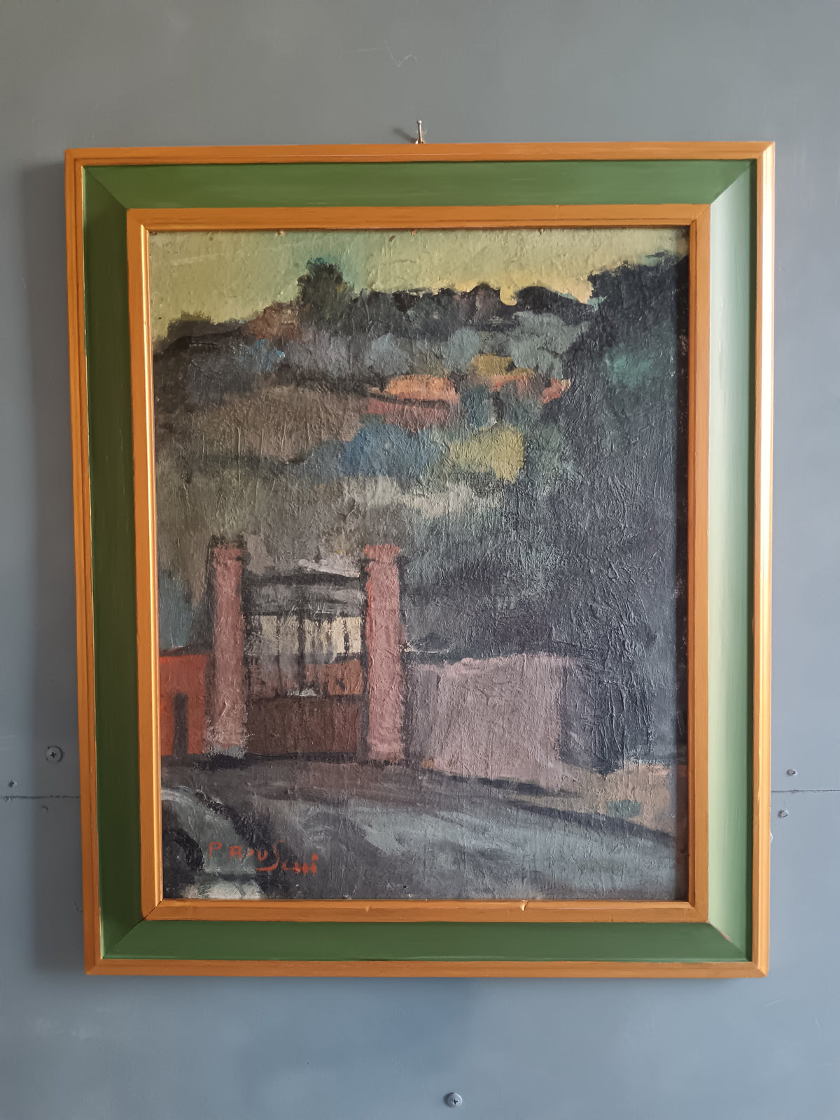 Dipinto Olio su Tavola PARIGI BRUSCHI Paesaggio Toscano con Cornice Novecento