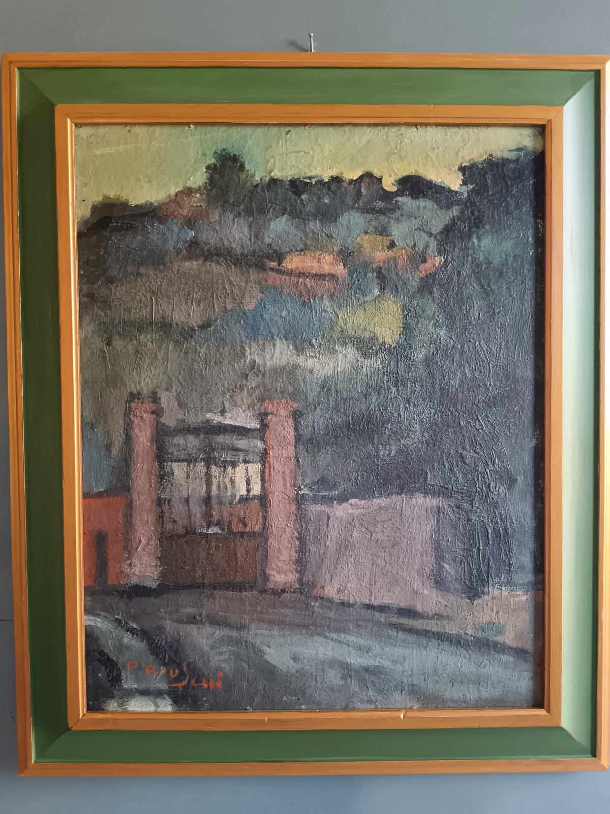 Dipinto Olio su Tavola PARIGI BRUSCHI Paesaggio Toscano con Cornice Novecento