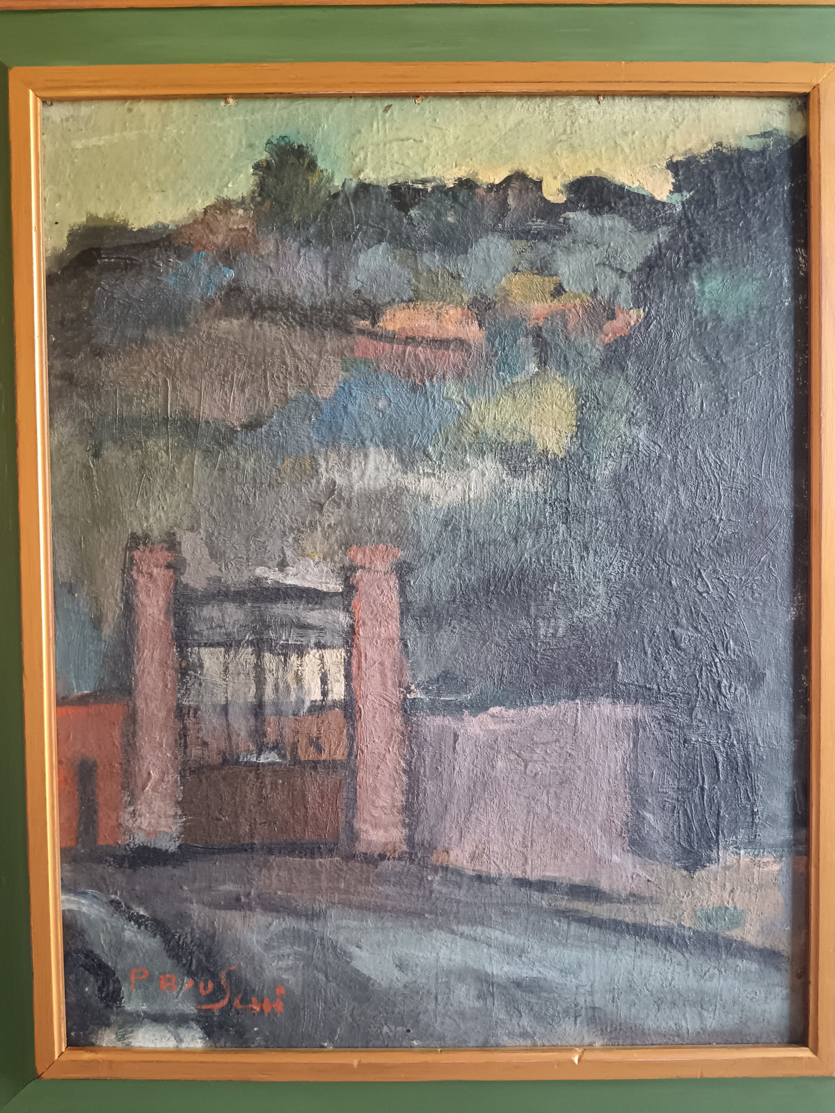 Dipinto Olio su Tavola PARIGI BRUSCHI Paesaggio Toscano con Cornice Novecento