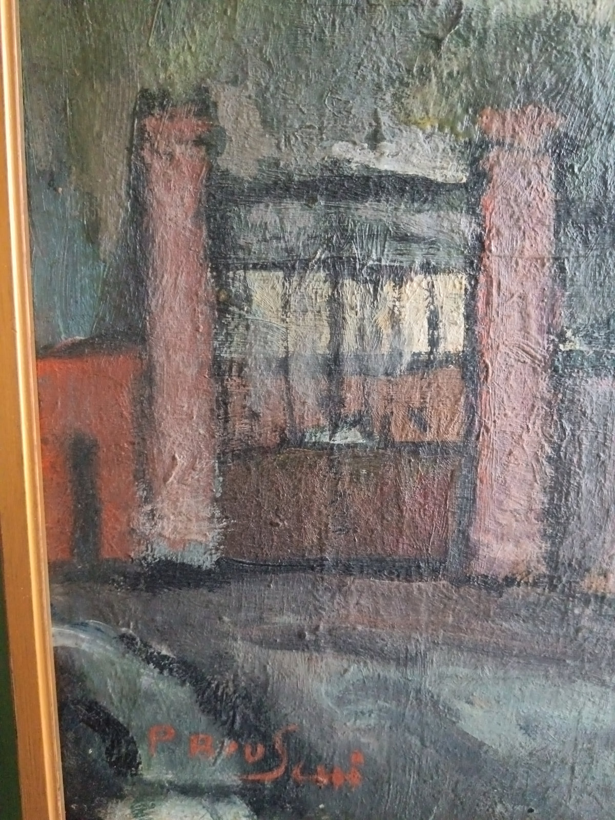 Dipinto Olio su Tavola PARIGI BRUSCHI Paesaggio Toscano con Cornice Novecento