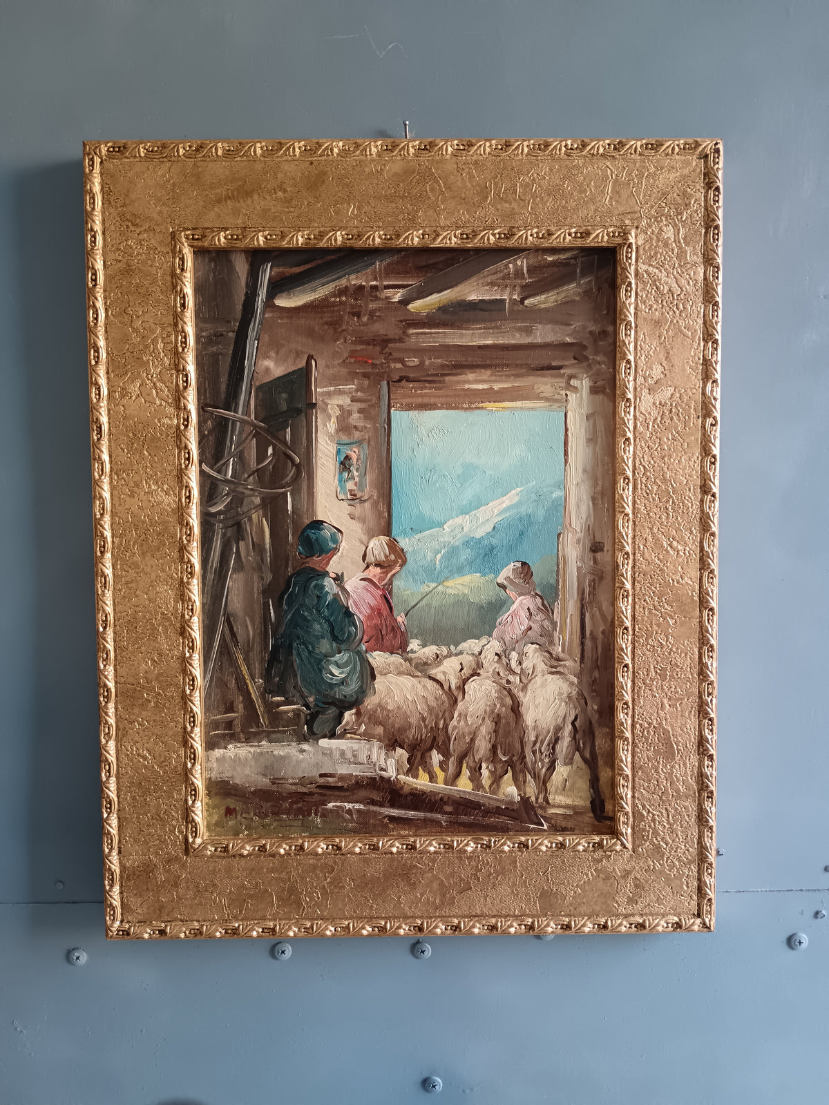 Dipinto MARIO FATTORI "Vita Toscana" Olio 25x35 Certificato Galleria Cornice