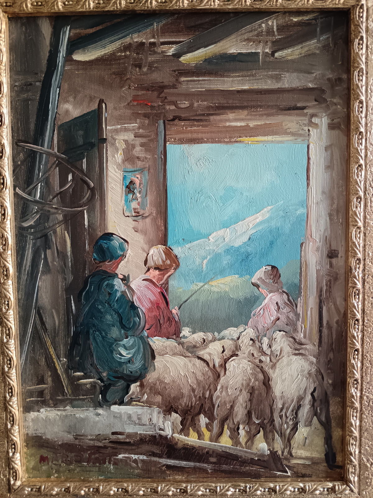 Dipinto MARIO FATTORI "Vita Toscana" Olio 25x35 Certificato Galleria Cornice