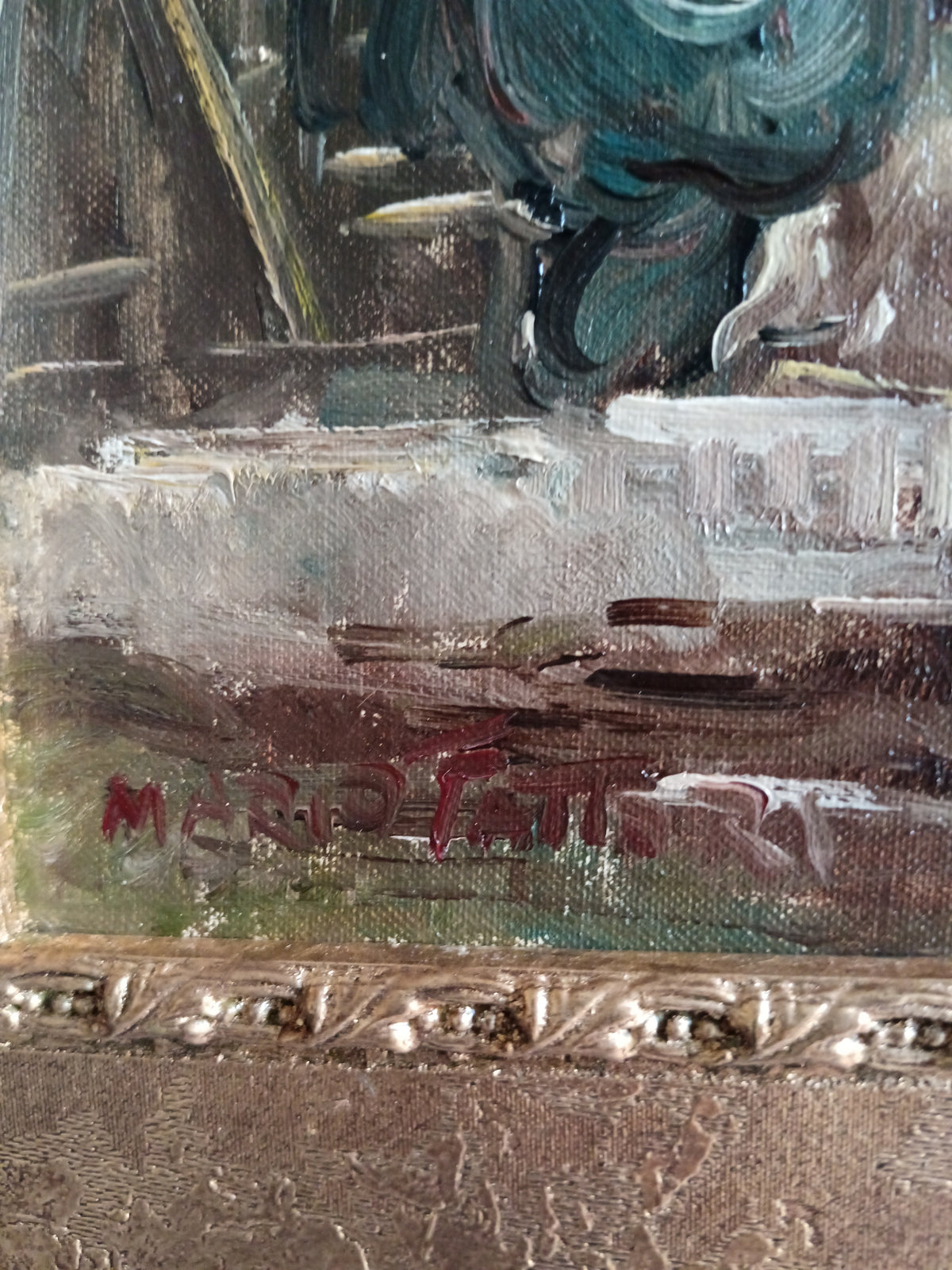 Dipinto MARIO FATTORI "Vita Toscana" Olio 25x35 Certificato Galleria Cornice