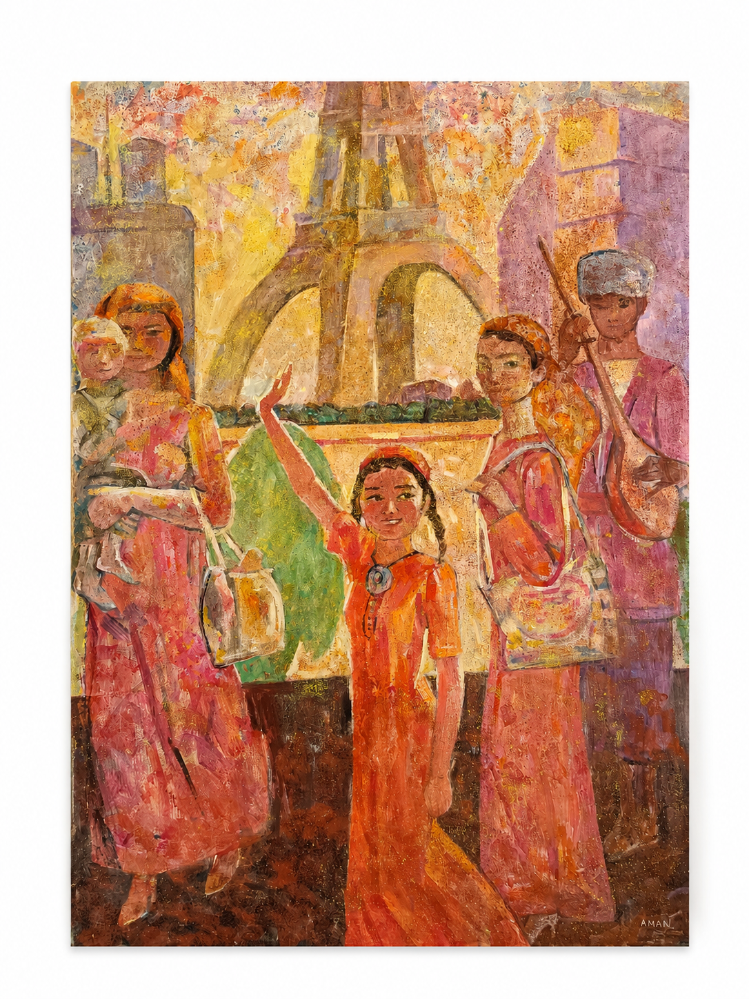 Mukhamet Aman Baga (1948-2005) – Guests of Paris, 2008 – Olio, Acrilico e Tecnica Mista su Cartoncino – Opera Catalogata