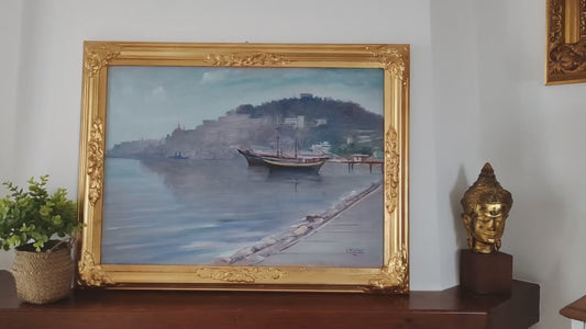 Lamberto Ialongo (XX secolo)- scorcio marino dipinto olio su tela