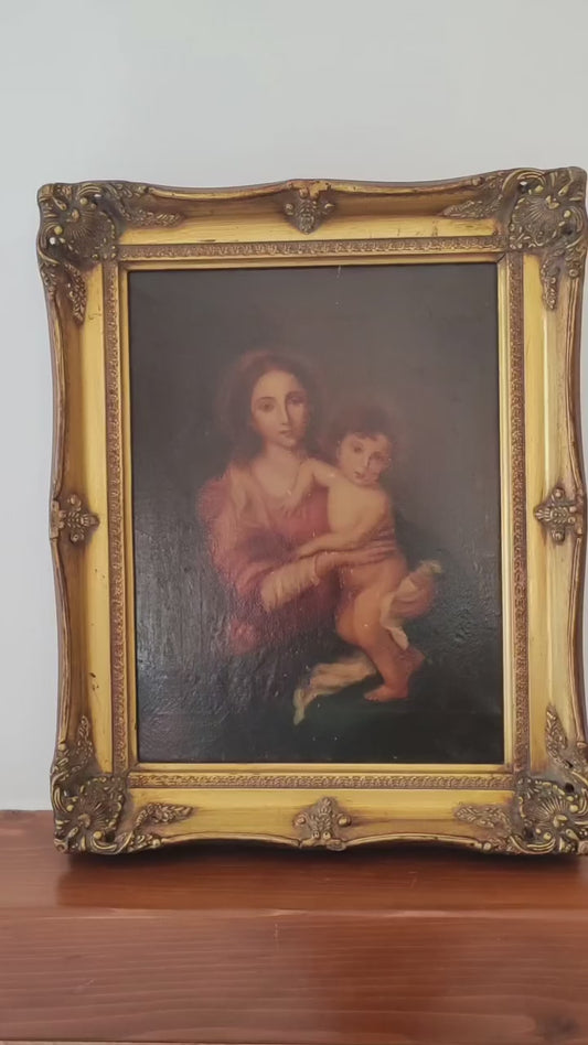 Madonna con bambino dipinto olio su tela- (scuola italiana XIX/XX Secolo)