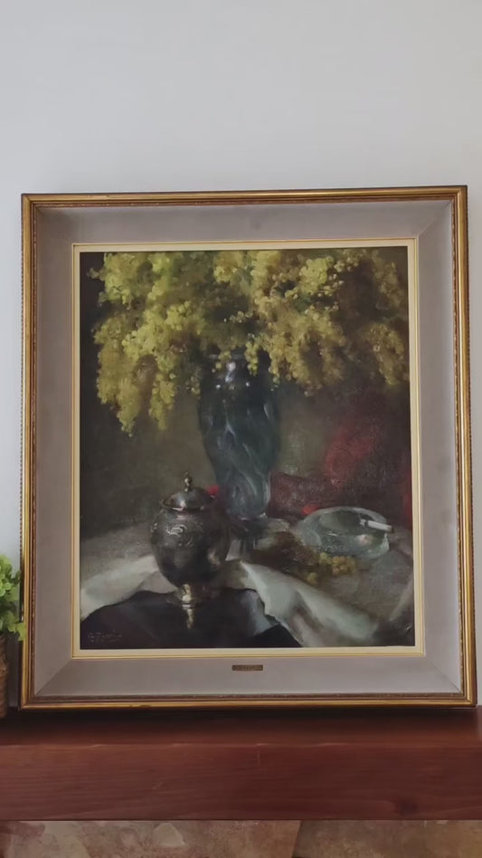 Giuseppe Rossi (1876-1952)- natura morta dipinto olio su tela applicata su pannello (epoca XX secolo)