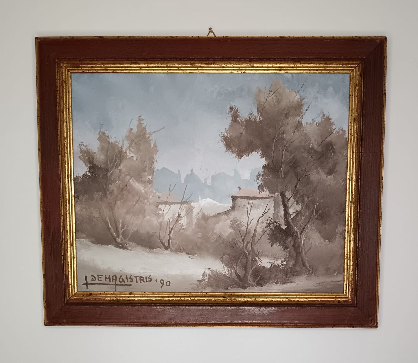 Leonardo De Magistris ( 1933-2010)- dipinto olio su tela applicata su cartoncino (XX secolo)