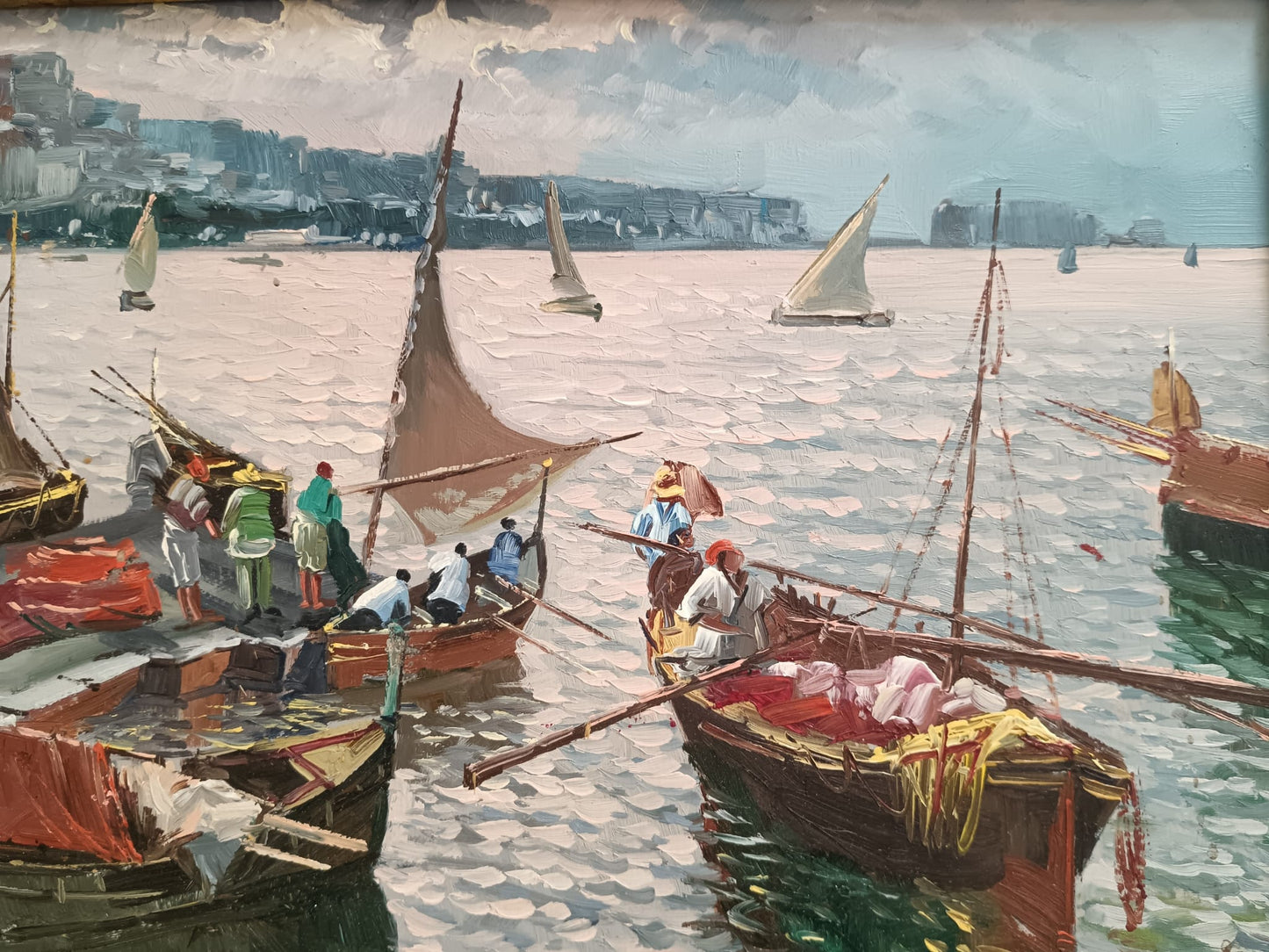 Francesco Papaluca (scuola napoletana XX Secolo)- Marina dipinto olio su legno