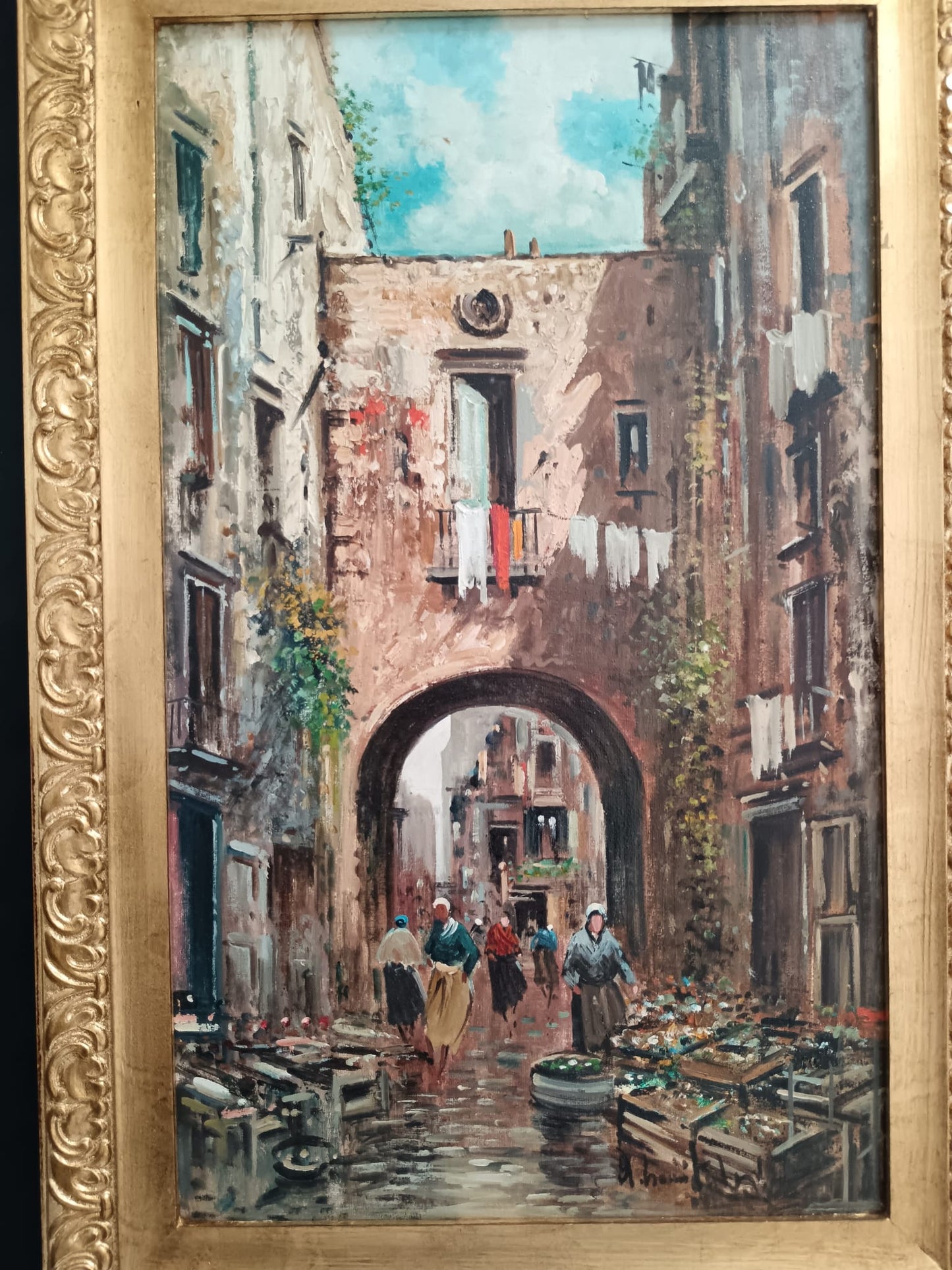 Antonio Comitale (XX Secolo)- Mercato, dipinto olio su tela