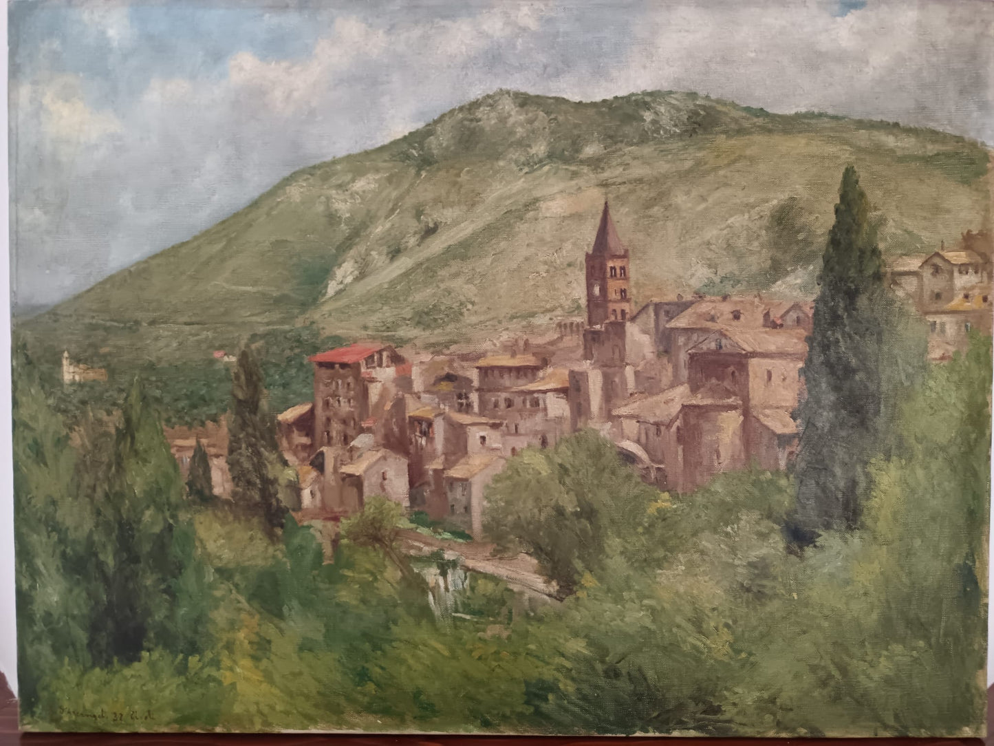 G. D'Arcangeli ( XX Secolo)- dipinto olio su tela veduta di Tivoli ( RM)