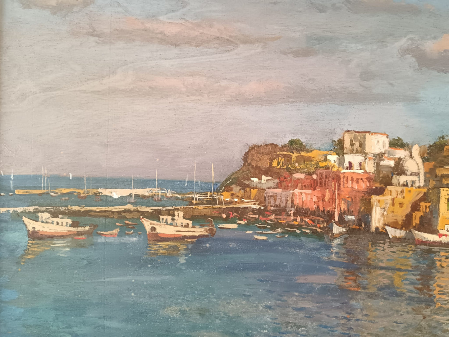Piero Verteville (XX Secolo)- L'isola Di Procida- dipinto olio su legno