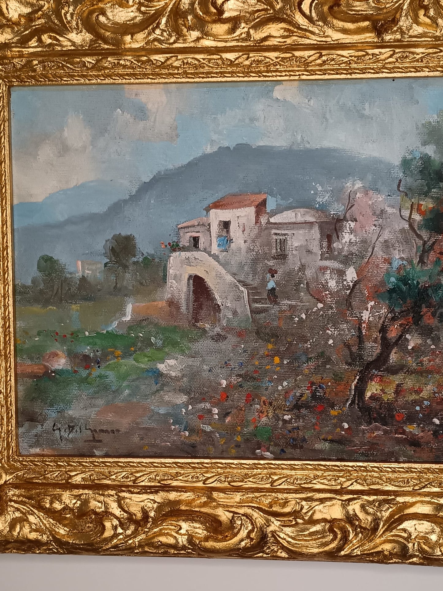 Gianni Del Grasso (Torre Del Greco 1945)- paesaggio vesuviano dipinto olio su tela