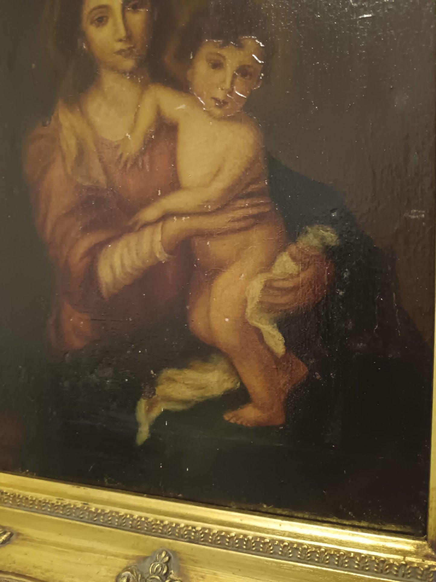 Madonna con bambino dipinto olio su tela- (scuola italiana XIX/XX Secolo)